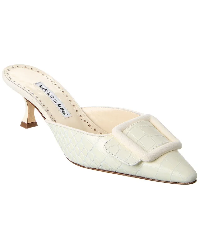 Manolo Blahnik Maysalebi 50 Croc-Embossed Leather & Suede Mule