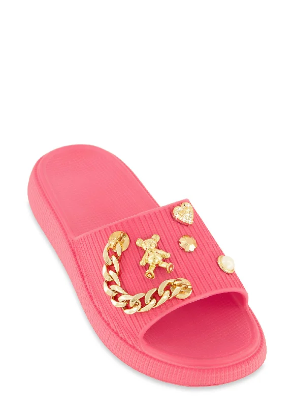 Chain Detail Embellished Platform Slide Sandals