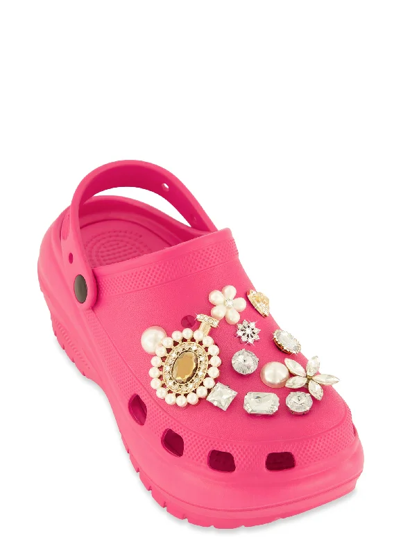 Rhinestone Charm Platform Slingback Clogs