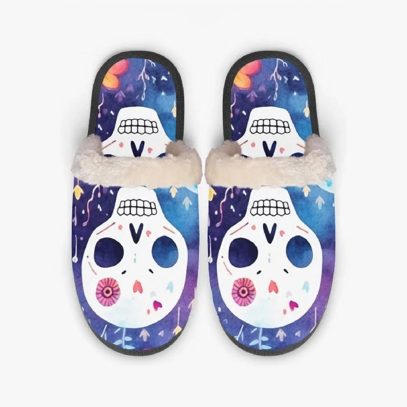 Skull Blue Background Women's Cozy Slippers