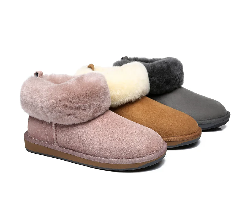 TARRAMARRA® UGG Slippers Women Sheepskin Wool Fluffy Collar Emmy