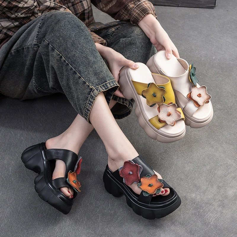 Women Stylish Leather Soft Platform Slides Sandals