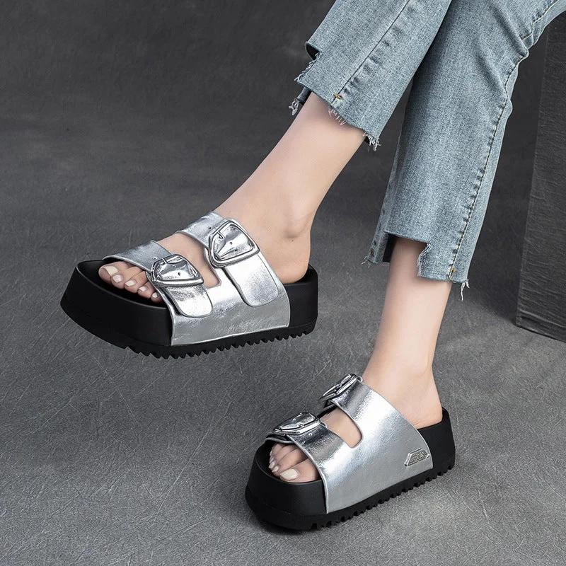 Women Summer Casual Thick Soled Flat Slides