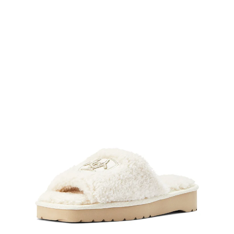 Women's Ariat Cozy Chic Square Toe Slippers - Fuzzy Cream