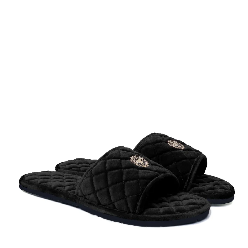 Women's Black Super Soft Italian Velvet Slide-in Slippers