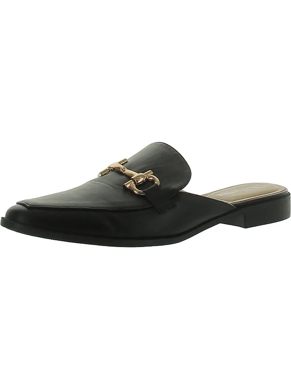 Womens Faux Leather Chain Mules