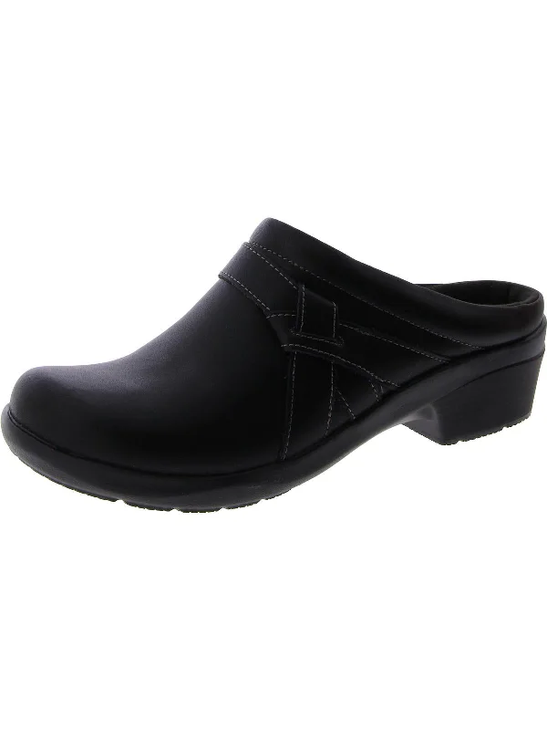 Womens Faux Leather Slip-On Clogs