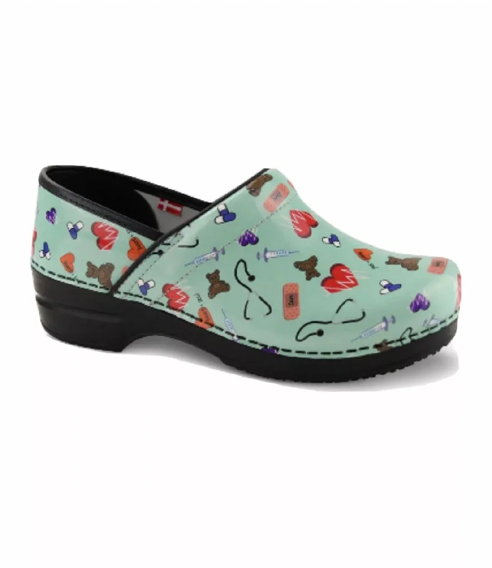 Women's Smart Step Professional Clog In Printed Patent Teal